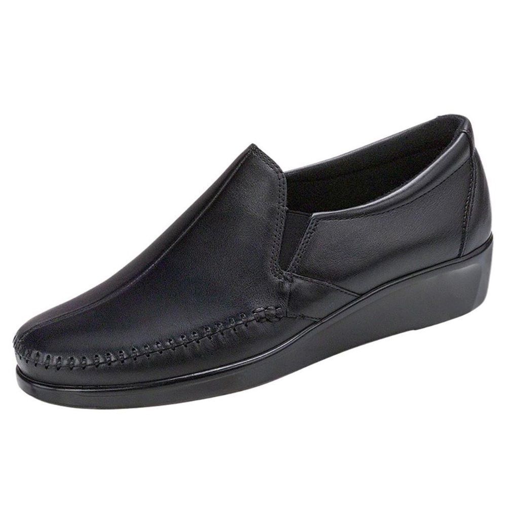SAS Dream Black Leather Loafers Size 6.5M BSAS